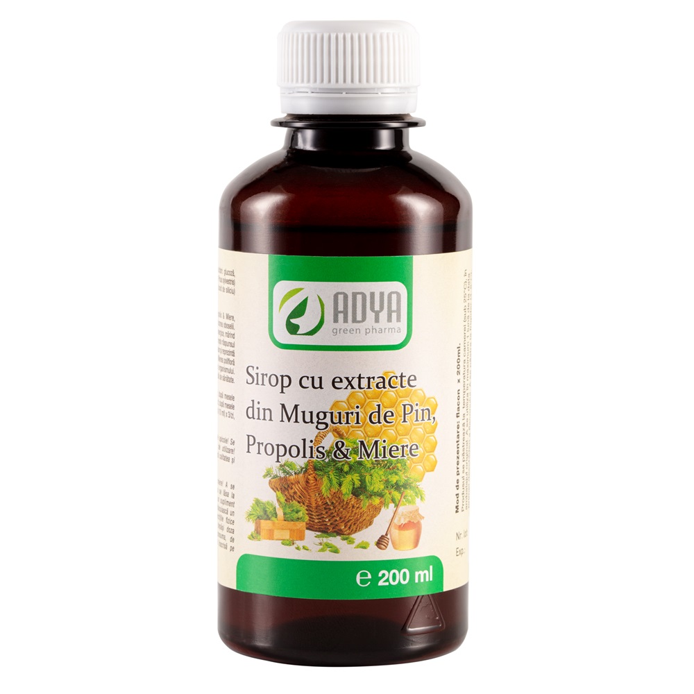 Sirop cu extracte din muguri de pin, propolis si miere, 200 ml, Adya Green Pharma