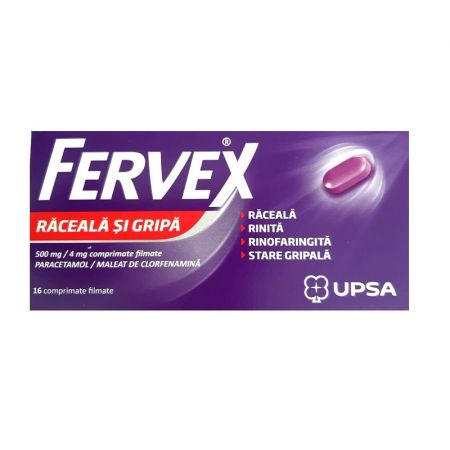 Fervex Raceala si Gripa 500mg/4 mg, 16 comprimate filmate, Upsa