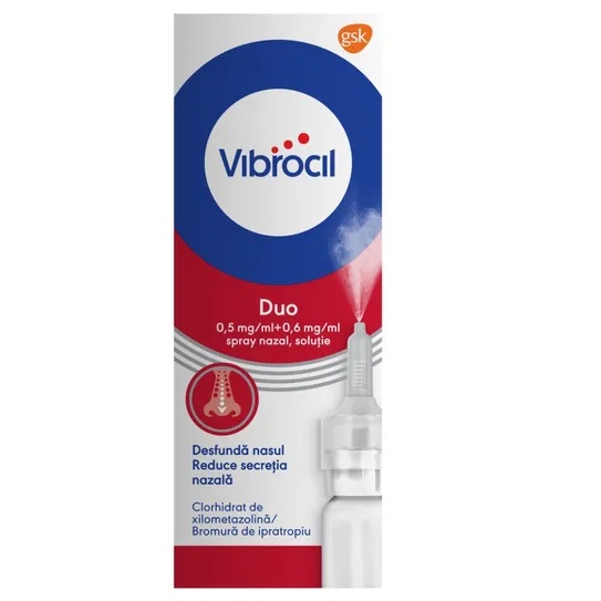 Vibrocil Duo spray nazal solutie, 0,5 mg/ml + 0,6 mg/ml, 10 ml, Gsk