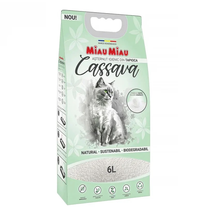 Asternut igienic pentru pisici Cassava, 6 L, Miau Miau