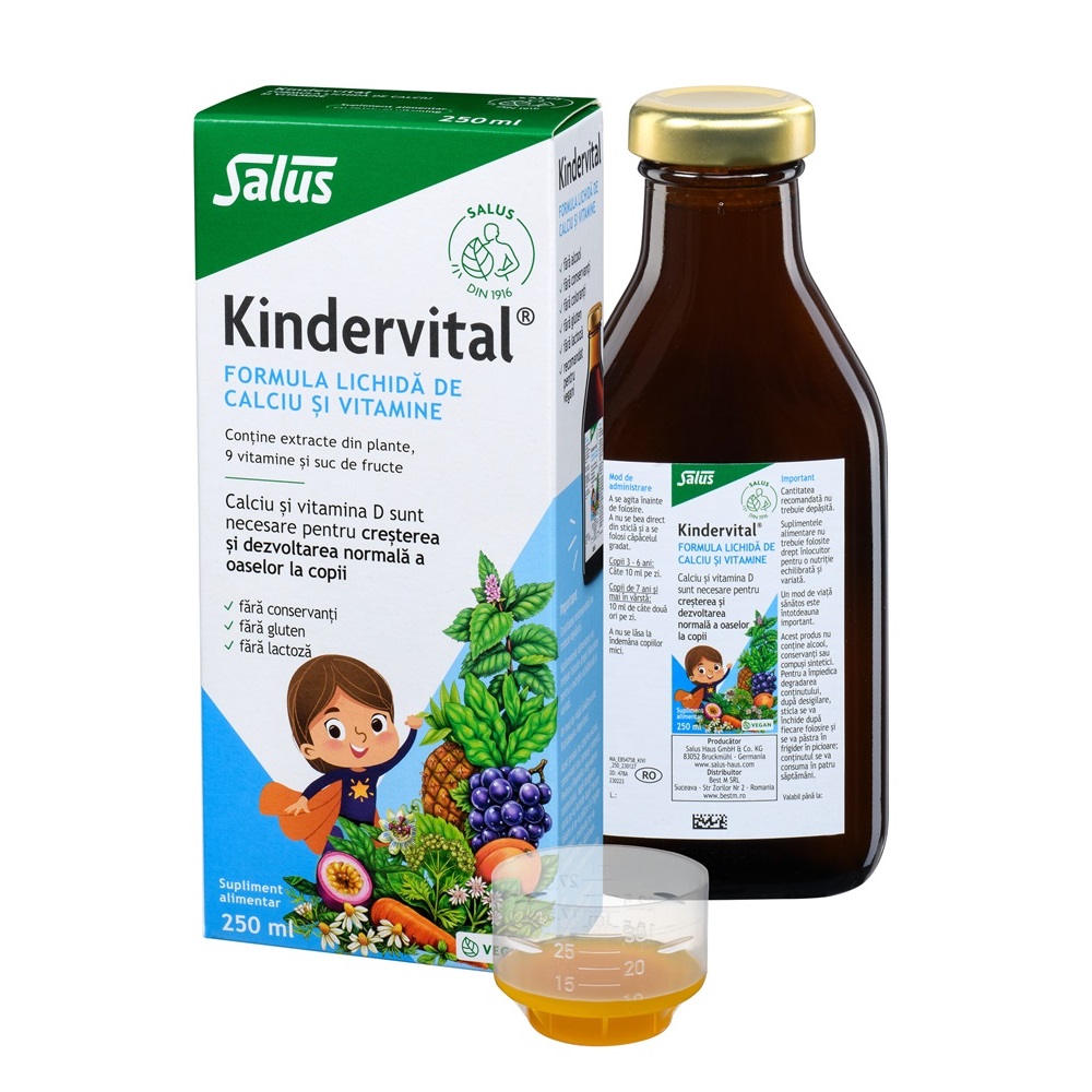 Formula lichida de calciu si vitamine Kindervital, 250 ml, Salus