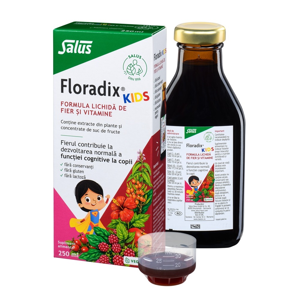 Formula lichida de fier si vitamine Floridax Kids, 250 ml, Salus