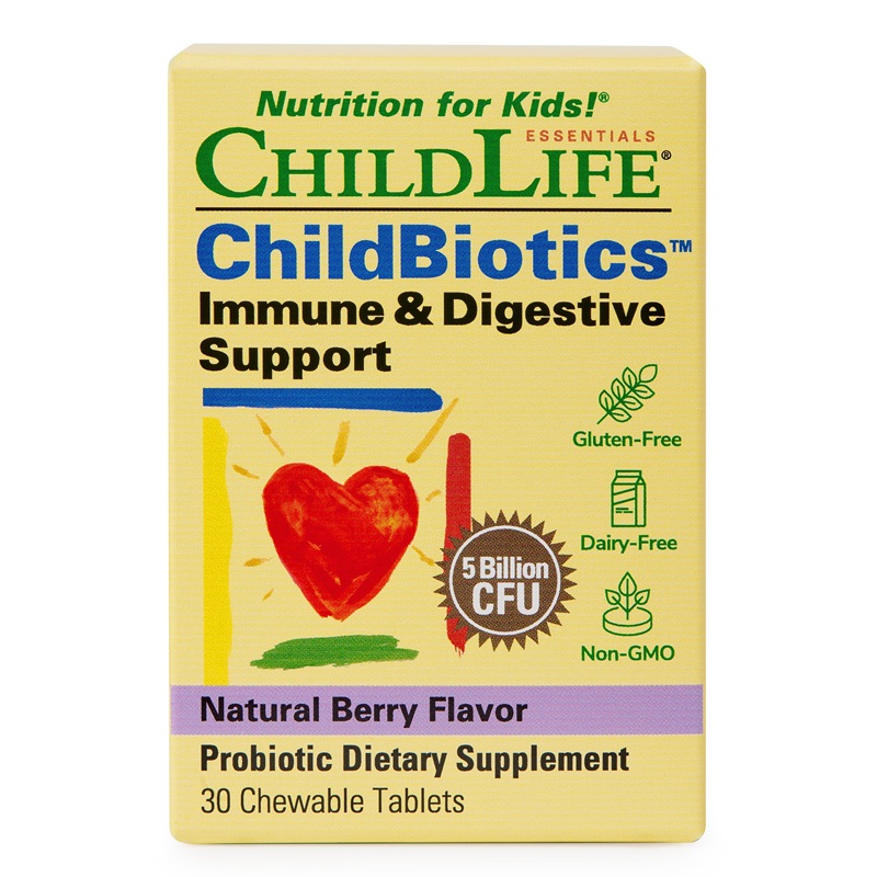 Supliment pentru echilibrarea florei intestinale si sustinerea sistemului imunitar ChildBiotics Immune and Digestive Support Childlife Essentials, 30 tablete masticabile, Secom