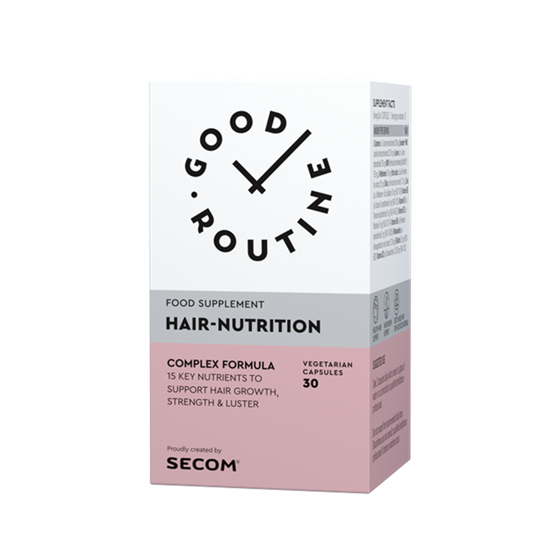 Supliment pentru pentru sustinerea cresterii rezistentei, hidratarii si elasticitatii parului Hair Nutrition Good Routine, 30 capsule vegetale, Secom