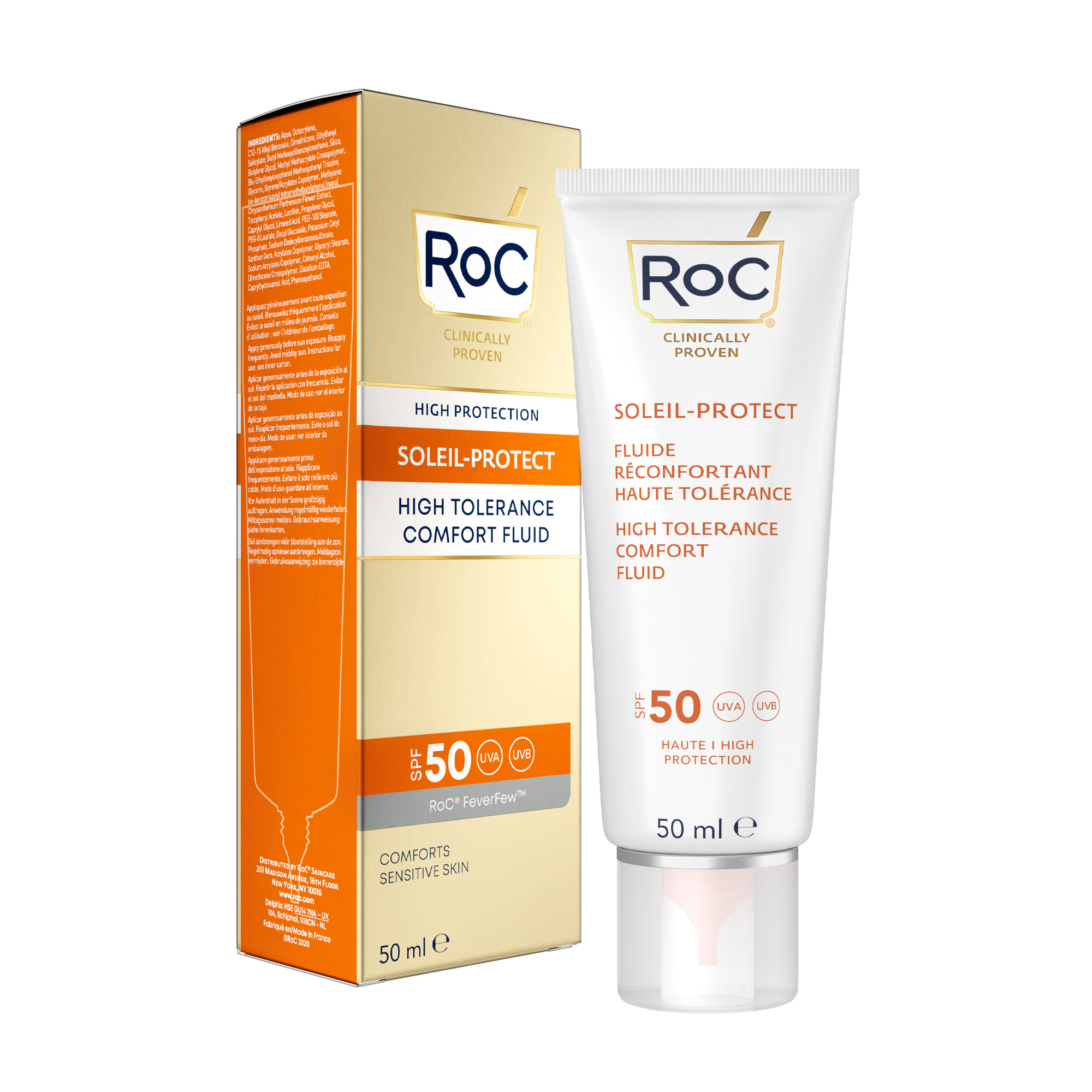 Fluid reconfortant pentru ten sensibil SPF50 Soleil Protect, 50 ml, RoC