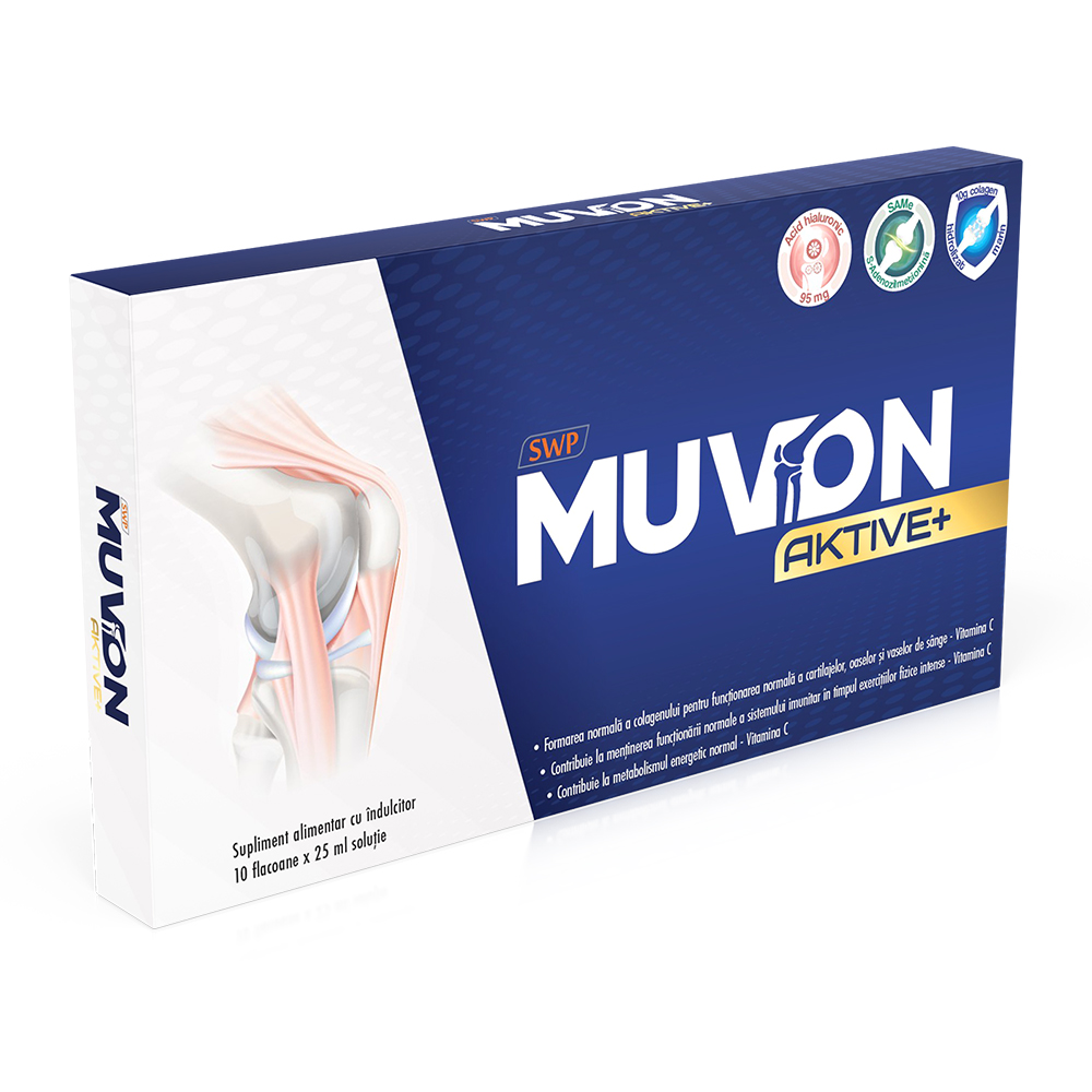 Supliment alimentar pentru articulatii Muvon Aktive Plus, 10 fiole x 25 ml, Sun Wave Pharma
