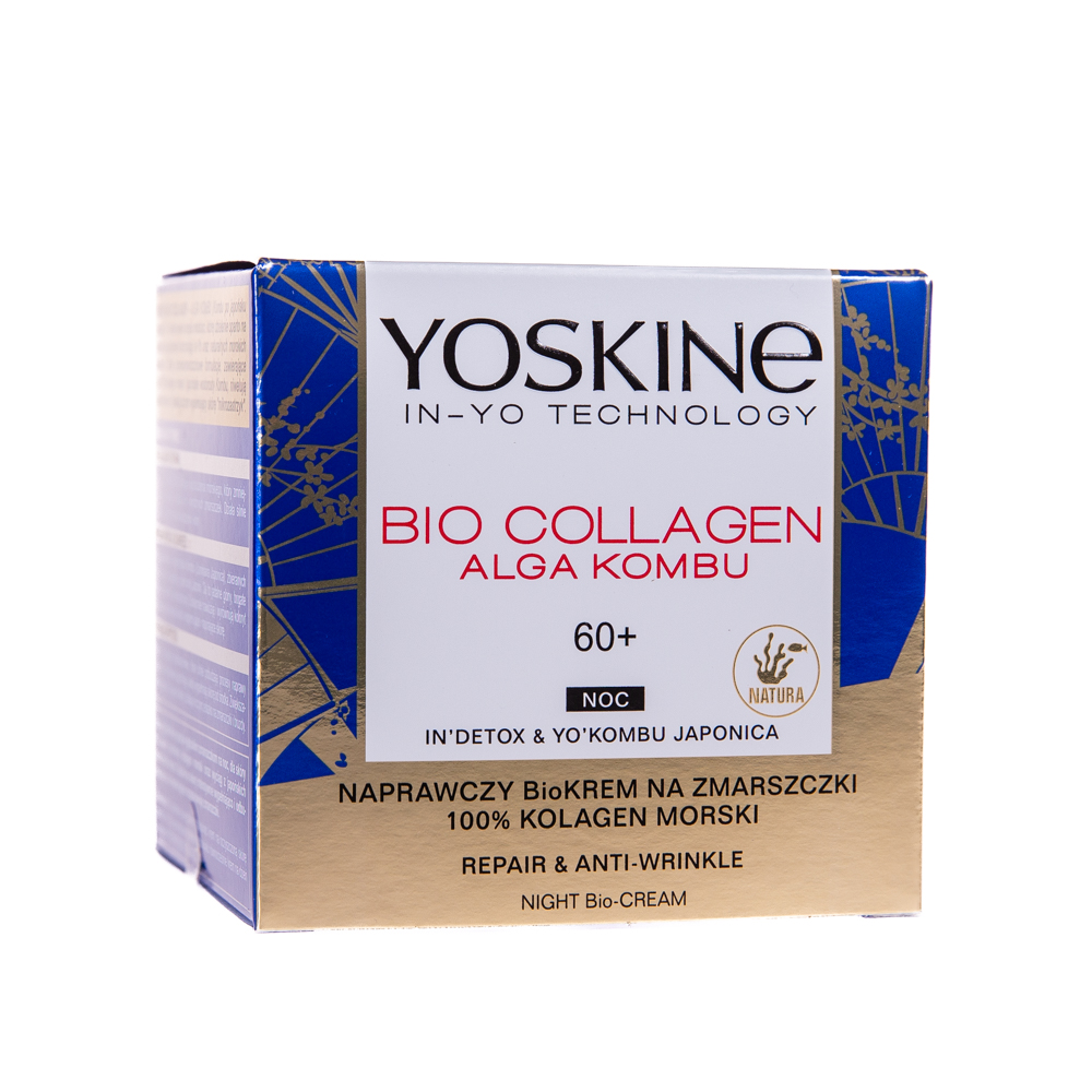 Crema de noapte antirid reparatoare, pentru tenul 60+ Bio Collagen, 50 ml, Yoskine