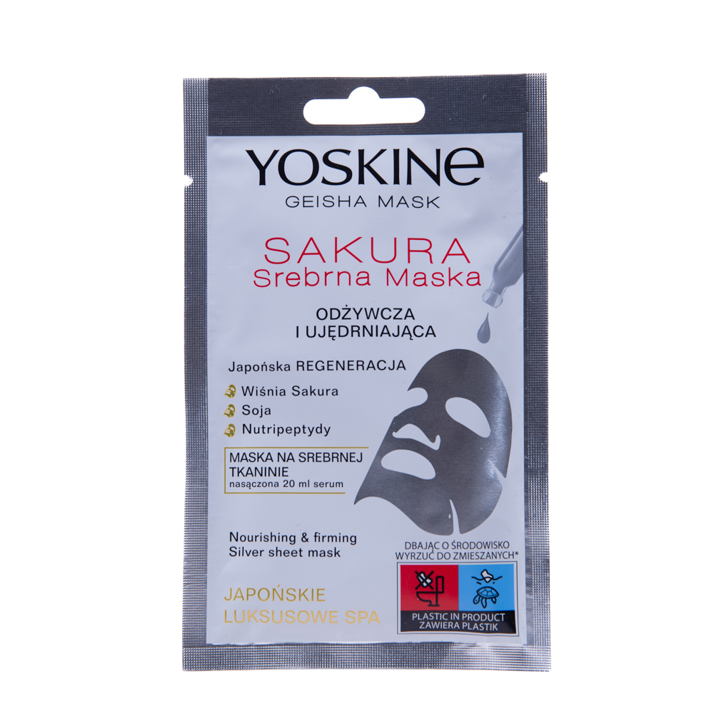 Masca tip servetel argintie pentru fermitate si hidratare Geisha Mask, 20 ml, Yoskine