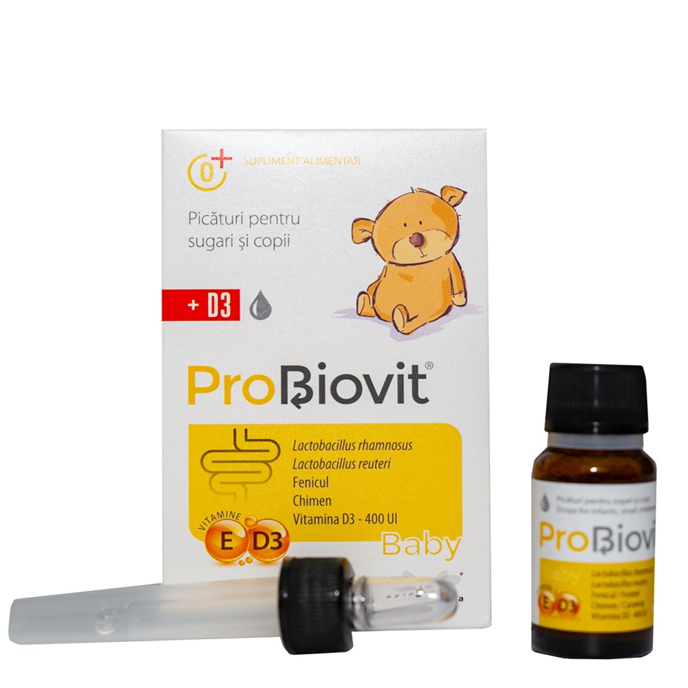 Picaturi cu probiotice si Vitamina D3 pentru copii Probiovit Baby, 10 ml, Apipharma