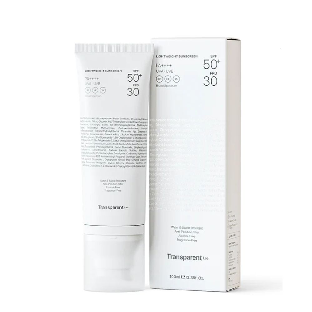 Crema de fata cu SPF50+ rezistenta la apa Lightweight Sunscreen, 100 ml, Transparent Lab
