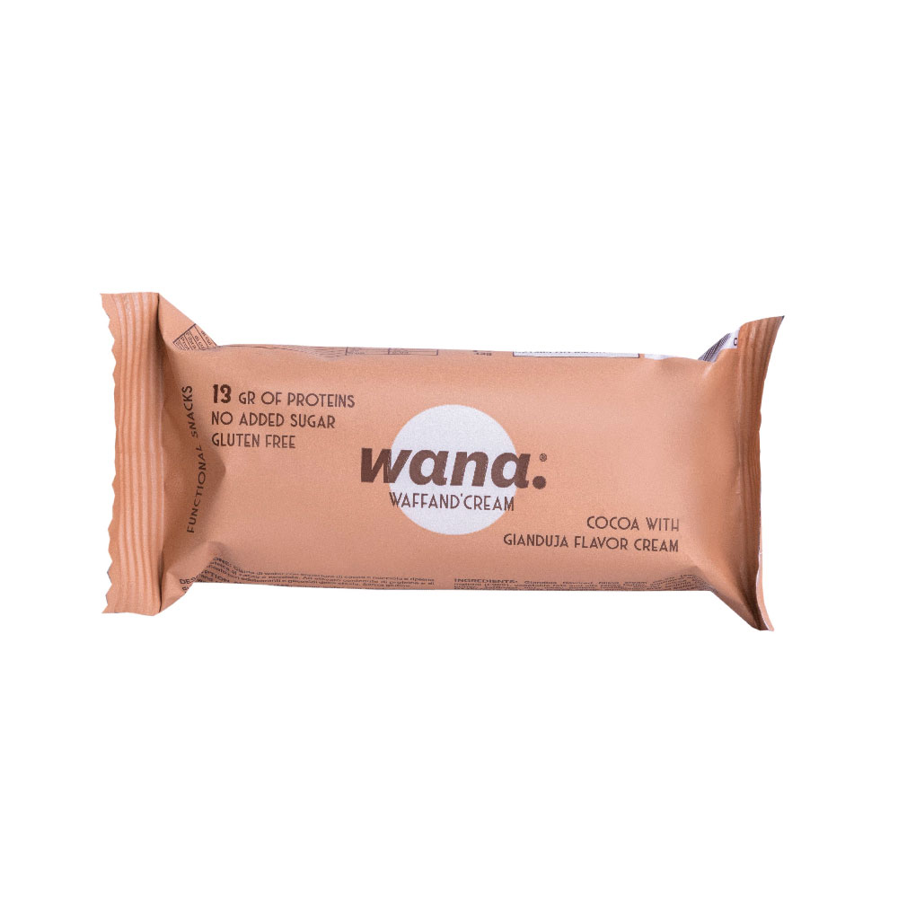 Napolitana proteica Wana Cocoa Chocolate and Gianduia, 43 g, Wana