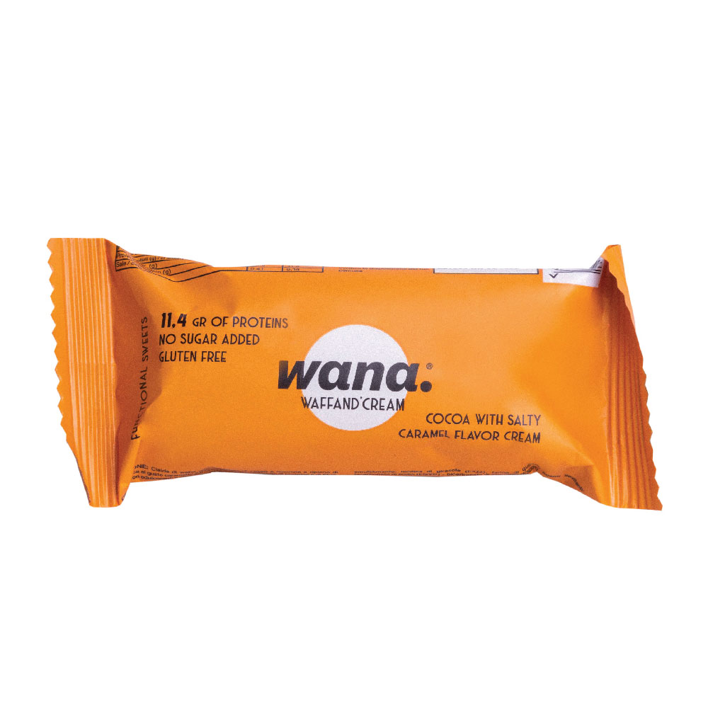Napolitana proteica Wana Cocoa Chocolate and Salty Caramel, 43 g, Wana