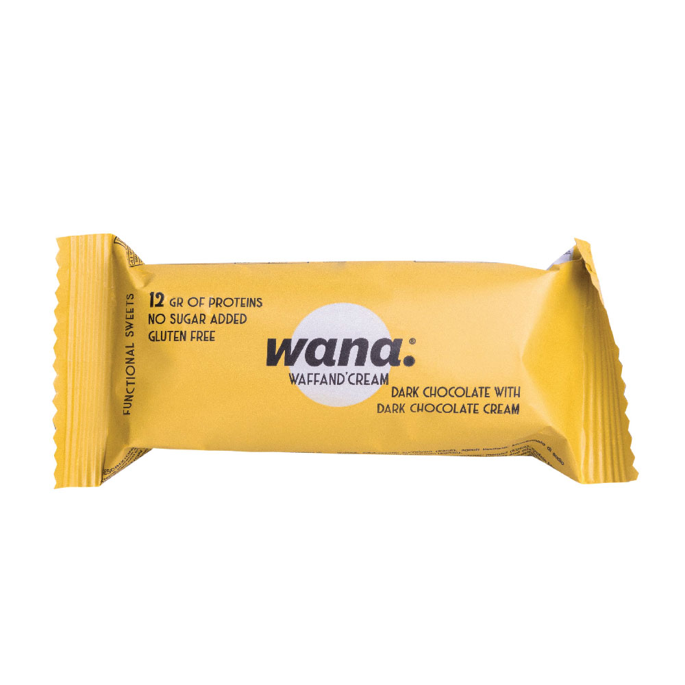 Napolitana proteica Wana Dark Chocolate and Dark Chocolate Cream, 43 g, Wana