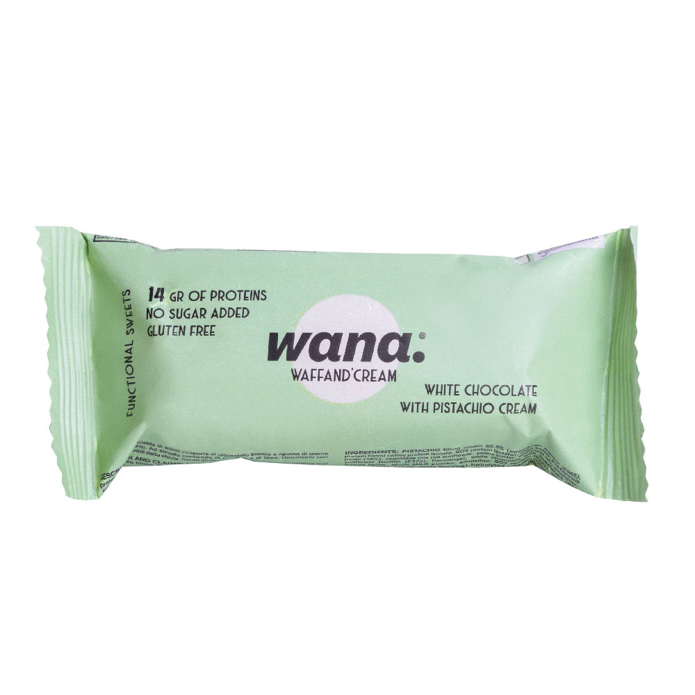 Napolitana proteica Wana white chocolate and pistachio, 43 g, Wana