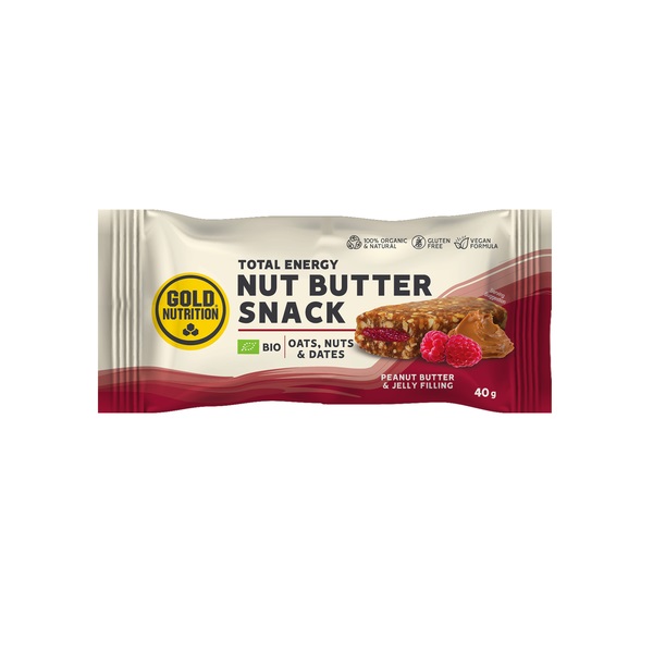 Baton vegan energizant Bio Nut Butter Snack Unt de arahide si jeleu, 40 g, Gold Nutrition