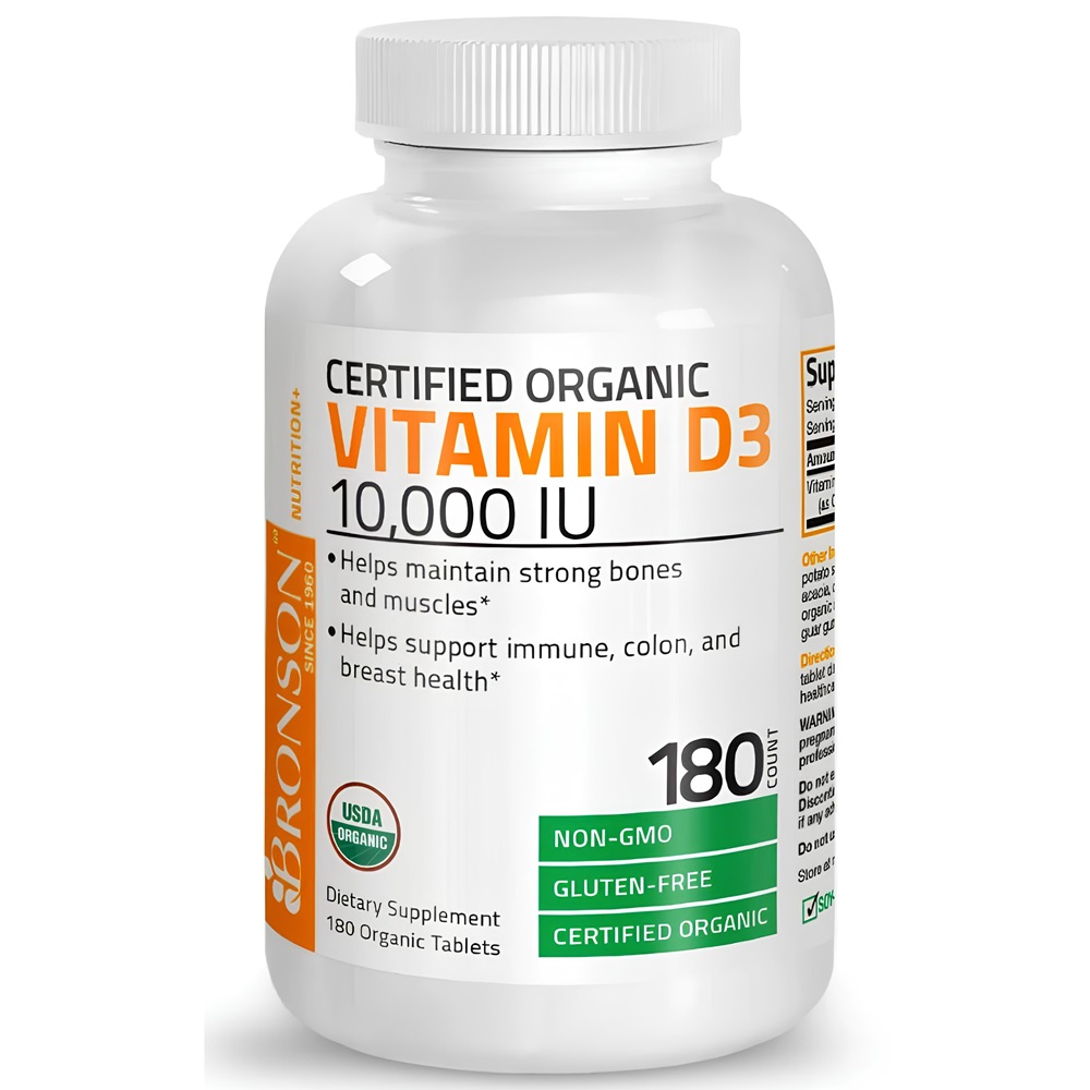 Vitamin D3 High Dose Organic, 10,000 IU, 180 capsule, Bronson Laboratories