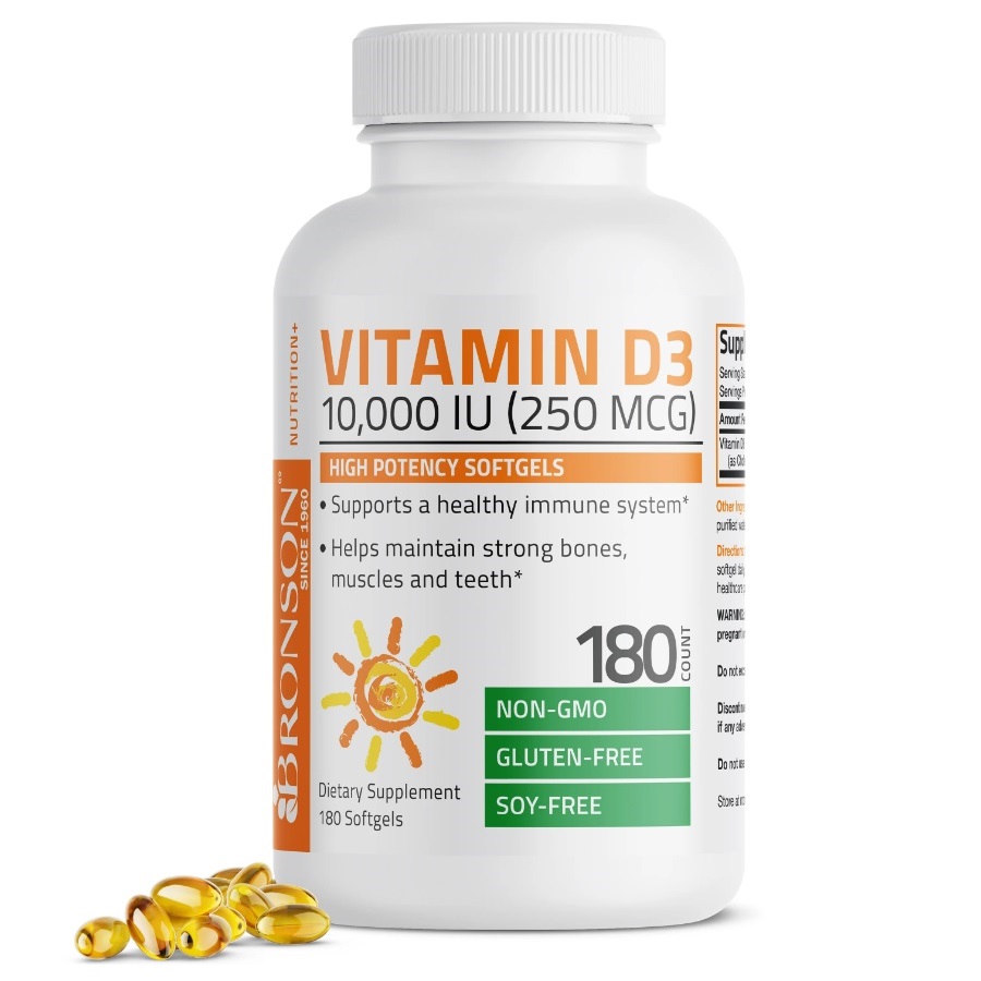 Vitamin D3 High Dose Organic, 10000 IU, 180 capsule, Bronson Laboratories