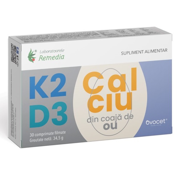 Supliment alimentar K2+ D3+ Calciu, 30 comprimate, Laboratoarele Remedia