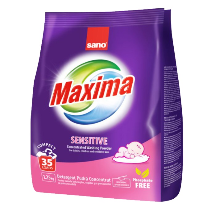 Detergent pudra concentrat pentru rufe Sensitive Maxima, 1.25 kg, Sano