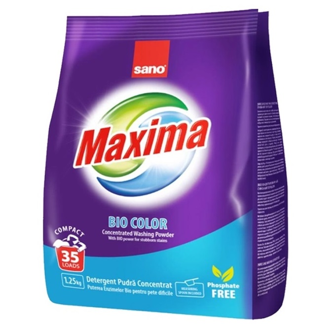 Detergent pudra concentrat pentru rufe Bio Color Maxima, 1.25 kg, Sano