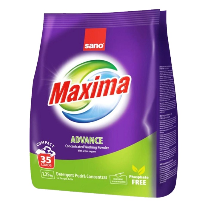 Detergent pudra concentrat pentru rufe Advanced Maxima, 1.25 kg, Sano