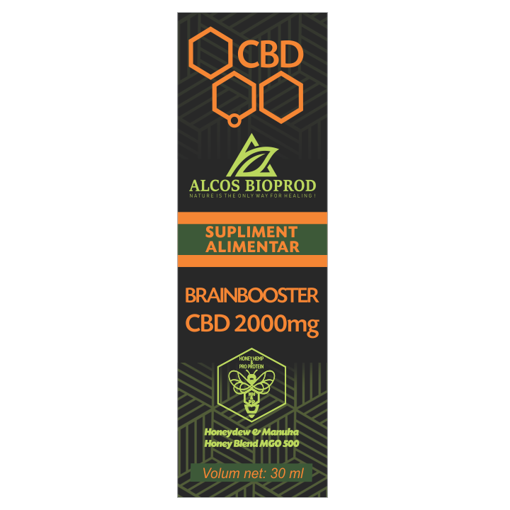 Ulei de canepa CBD Brainbooster, 2000 mg, 30 ml, Alcos Bioprod