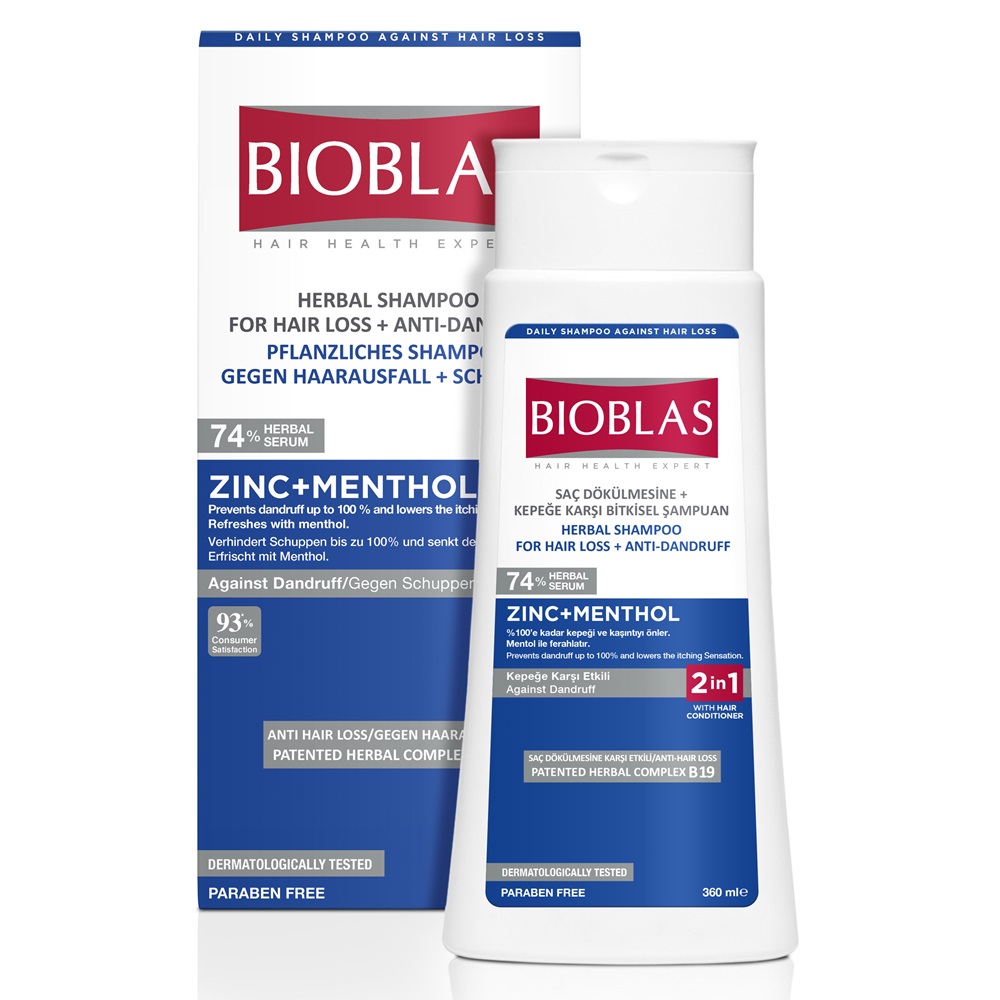 Sampon anticadere si anti-matreata Zinc + Menthol, 360 ml, Bioblas
