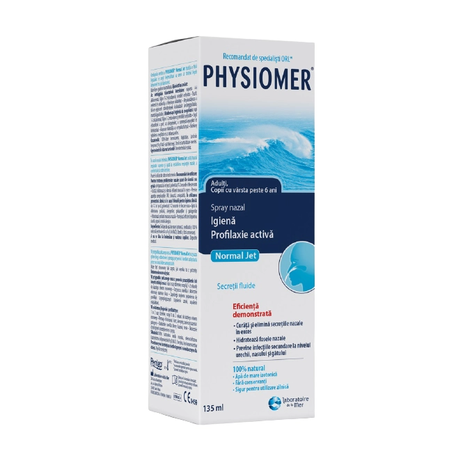 Spray nazal cu apa de mare izotona Physiomer Gentle Jet Normal, 135 ml, Omega Pharma