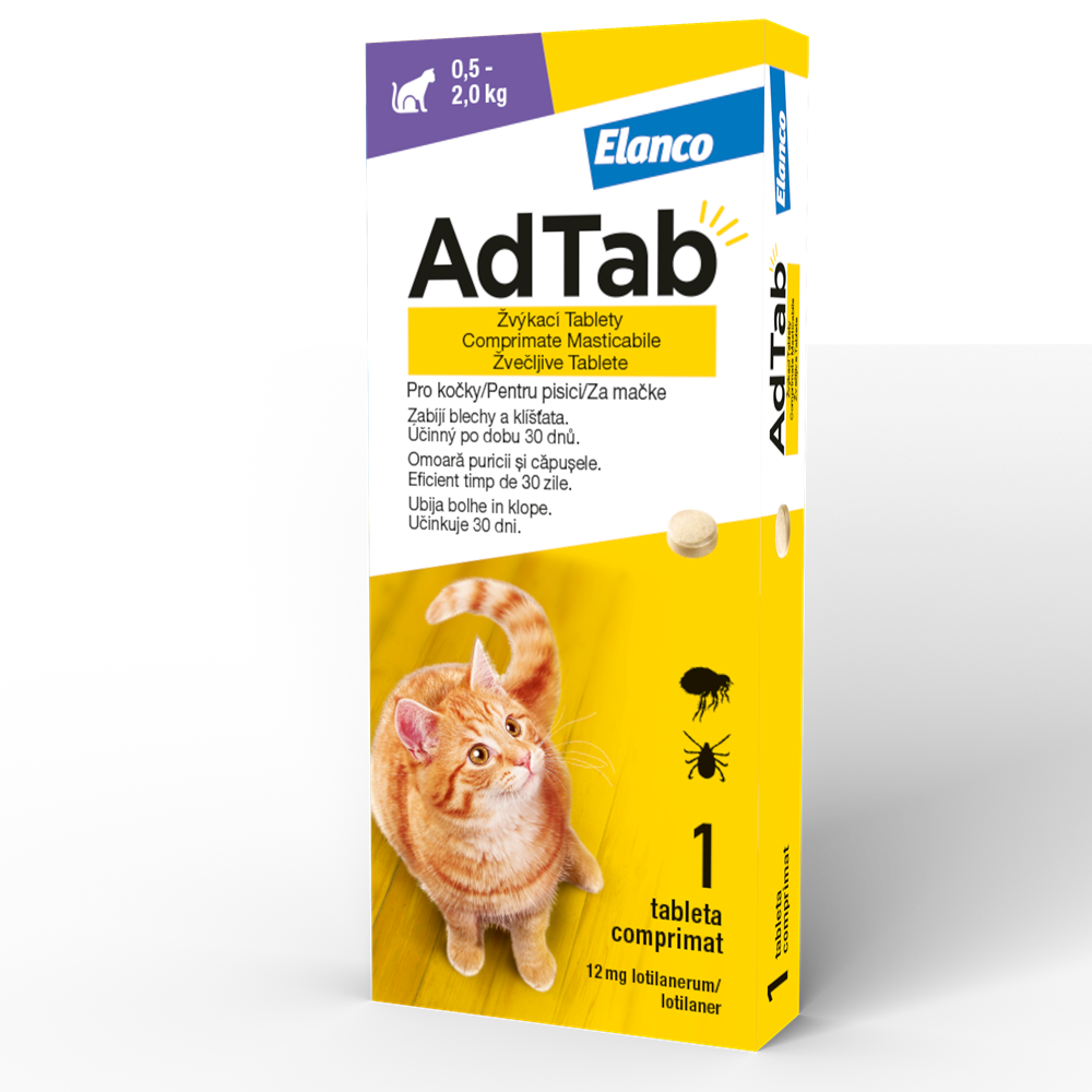 Antiparazitar oral pentru pisici 0.5-2 kg AdTab Cat 12 mg, 1 tableta, Elanco