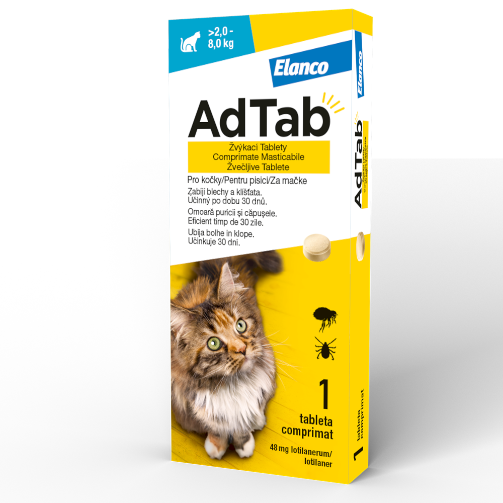 Antiparazitar oral pentru pisici 2-8 kg AdTab Cat 48 mg, 1 tableta, Elanco