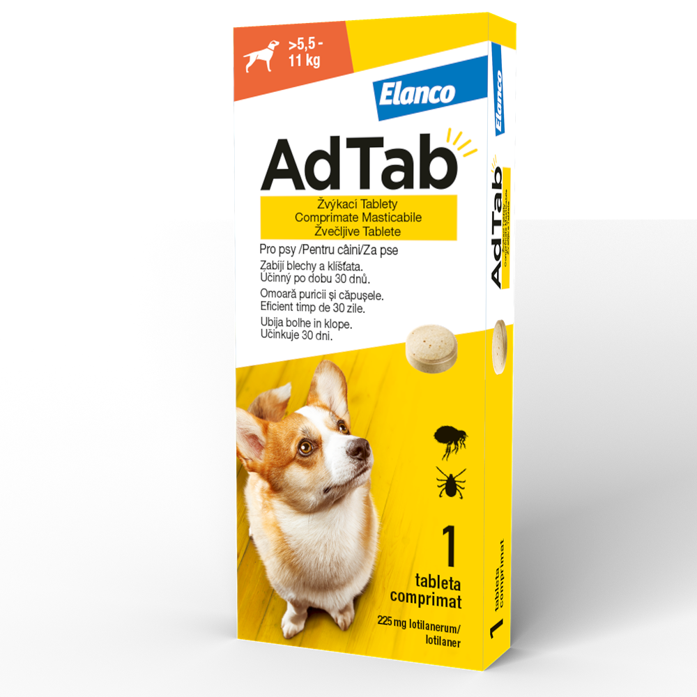 Antiparazitar oral pentru caini 5.5-11 kg AdTab Dog 225 mg, 1 tableta, Elanco
