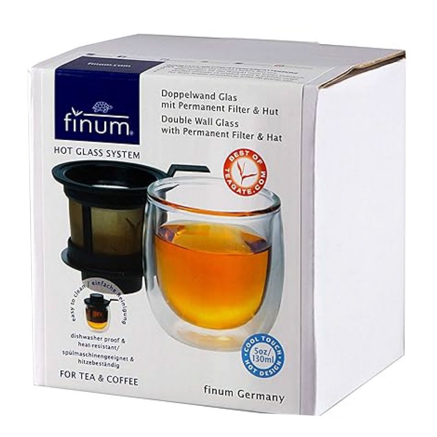 Pahar cu pereti dubli pentru ceai, cu filtru integrat Hot Glass System, 1 bucata, Finum