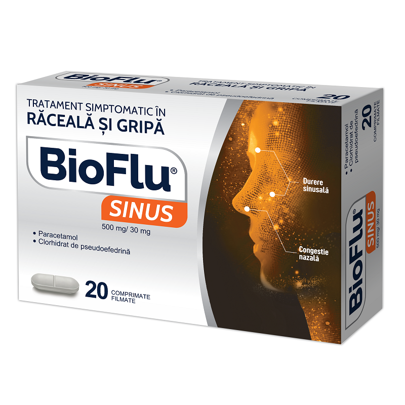 Bioflu Sinus, 500 mg/30 mg, 20 comprimate filmate, Biofarm