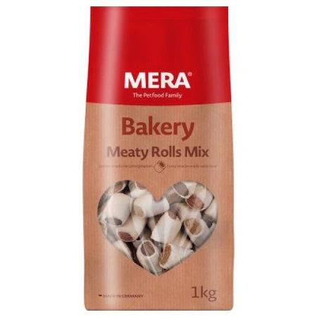 Recompense pentru caini, biscuiti umpluti cu 3 arome Bakery Meaty Rolls Mix, 1 kg, Mera