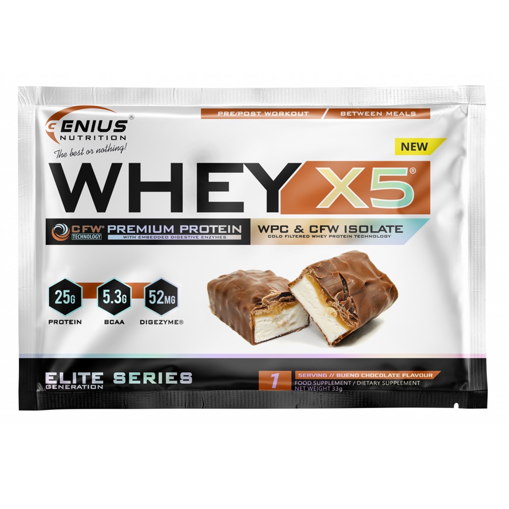 Pudra proteica Whey-X5 Bueno, 33 g, Genius Nutrition