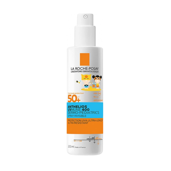 Spray cu protecție solară foarte ridicată potrivit pentru pielea sensibilă sau cu tendință atopică a copiilor Anthelios UVMUNE 400 Dermo-Pediatrics Spray Invizibil SPF50+, 200 ml, La Roche-Posay
