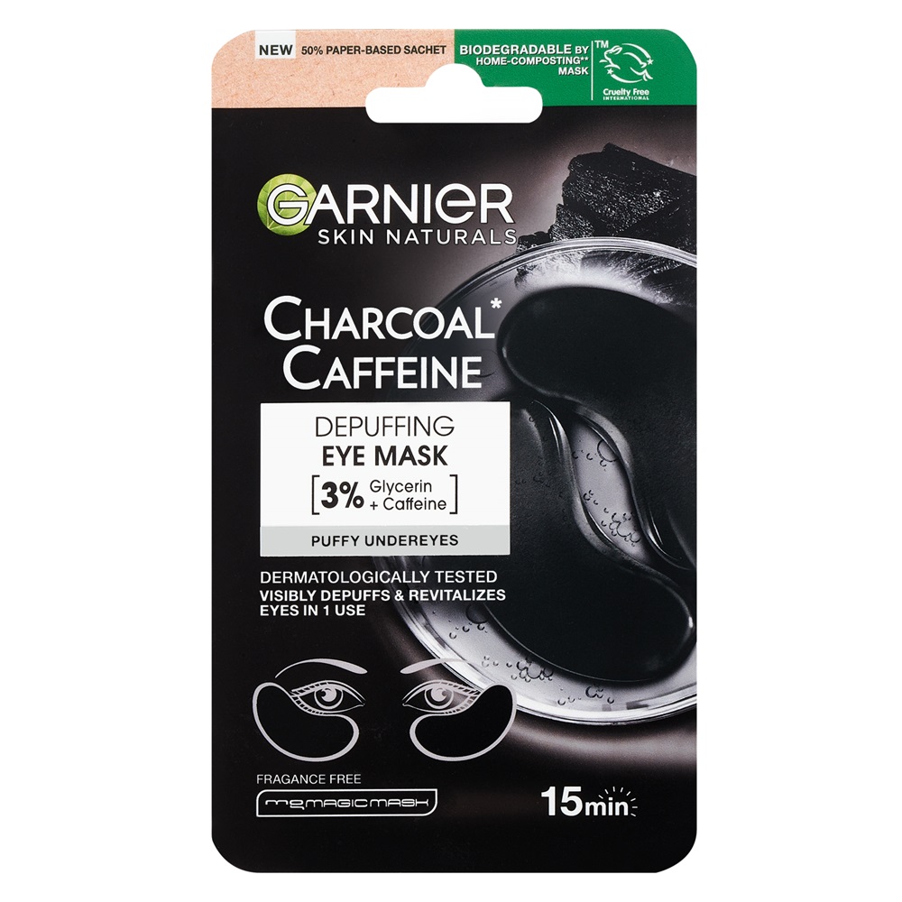 Masca servetel pentru ochi Charcoal Caffeine Skin Naturals, 5 g, Garnier