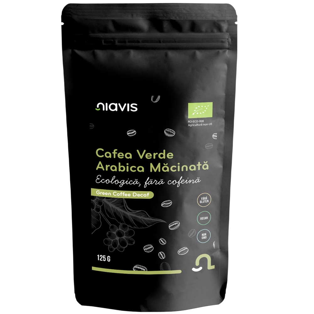 Cafea Verde Arabica macinata fara cofeina Bio, 125 g, Niavis
