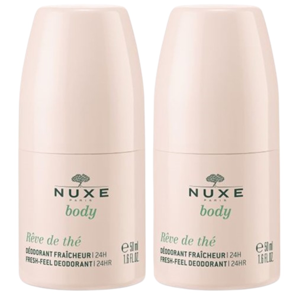 Pachet Deodorant roll-on revitalizant 24H pentru toate tipurile de piele Reve de The, 2x50 ml, Nuxe