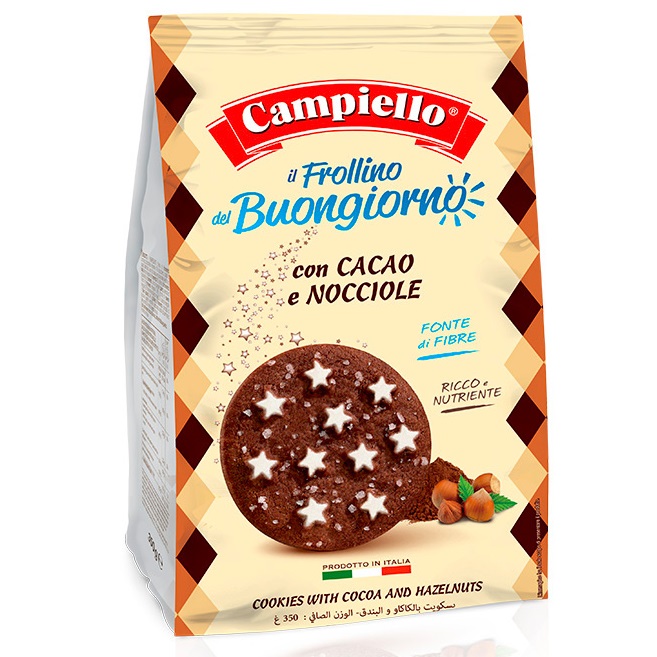 Biscuiti cu cacao si alune, 350 g, Campiello
