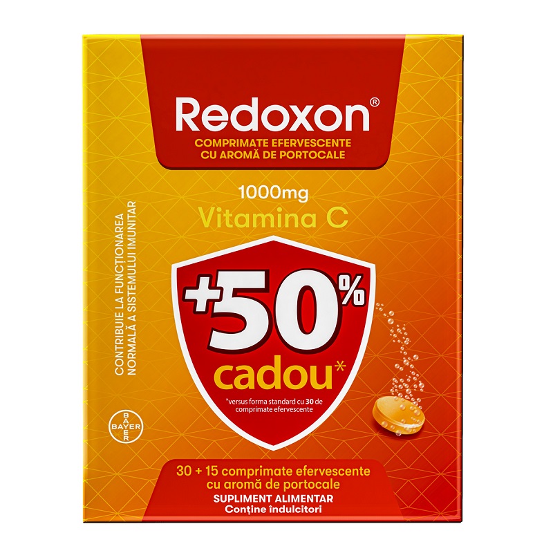 Redoxon cu aroma de portocale, 30 + 15 comprimate efervescente, Bayer