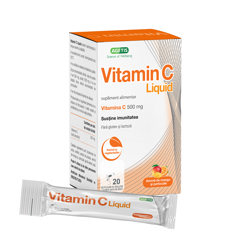 Vitamin C Liquid, 500mg, 20 plicuri, Agetis