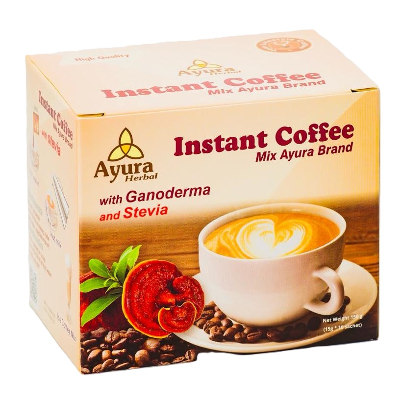 Cafea cu ganoderma si stevie Instant Coffee Mix, 10 plicuri, Ayura Herbal