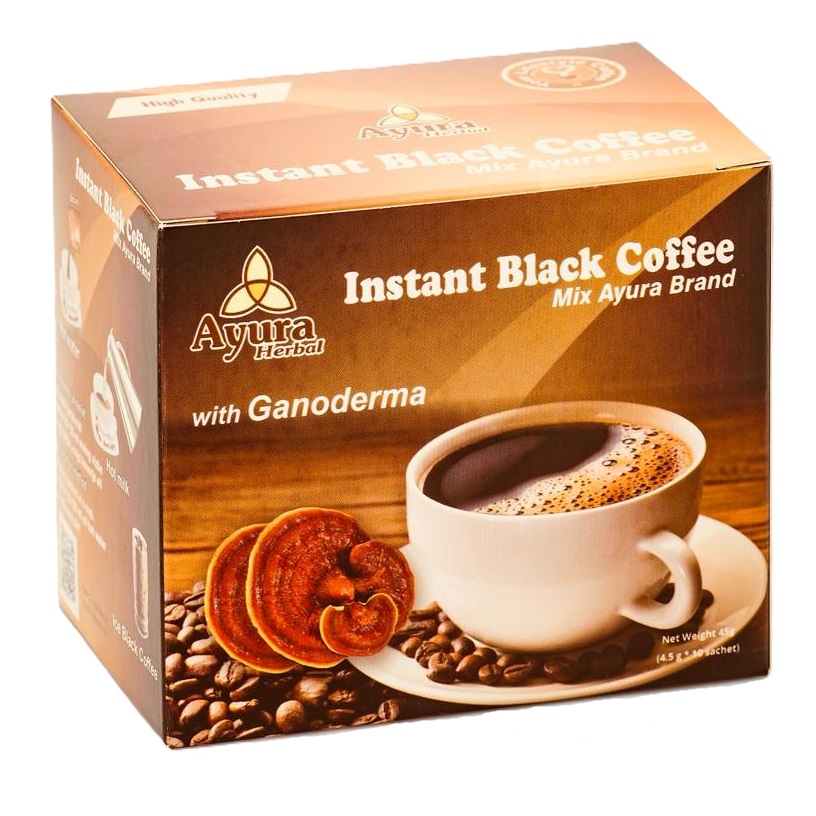 Cafea neagra cu ganoderma Instant Coffee Mix, 10 plicuri, Ayura Herbal