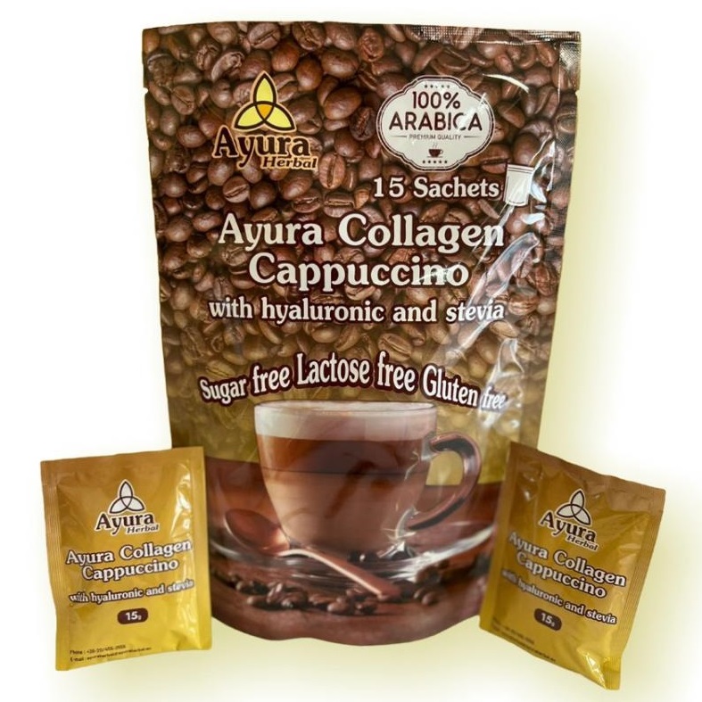 Cafea cu colagen si acid hialuroinic Instant Coffee Mix Family, 15 plicuri, Ayura Herbal