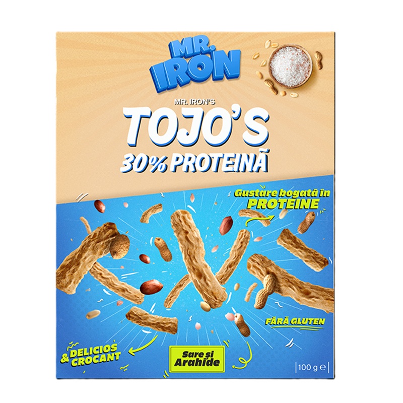 Pufuleti proteici fara gluten cu sare si arahide Tojos, 100 g, Mister Iron