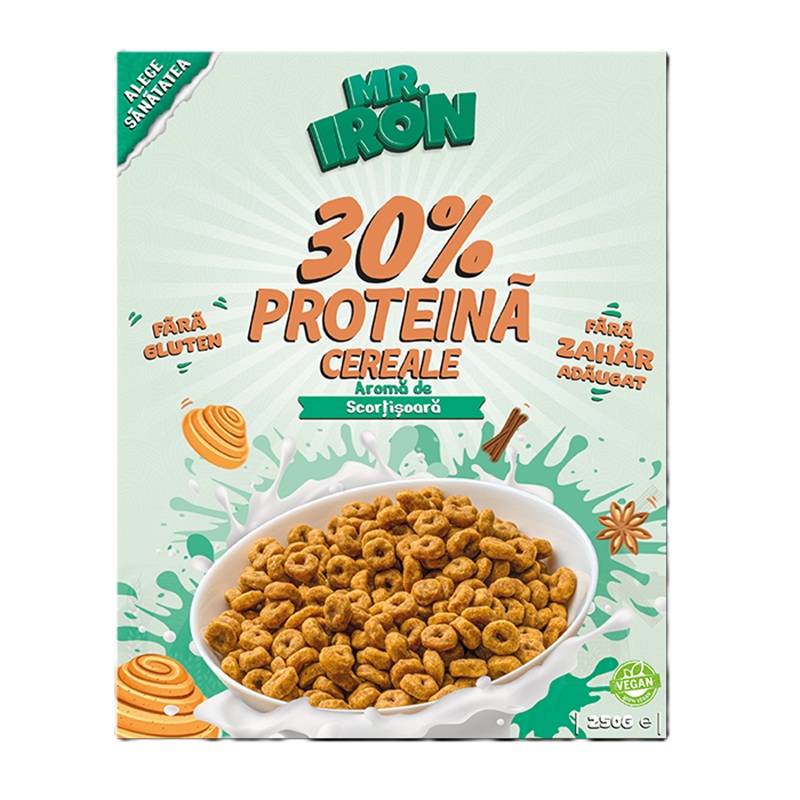 Cereale proteice cu scortisoara, vegane, fara zahar si fara gluten, 250 g, Mister Iron