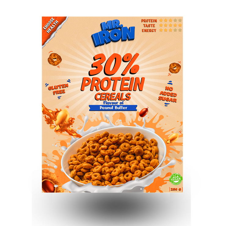 Cereale proteice cu unt de arahide, vegane, fara zahar si fara gluten, 250 g, Mister Iron