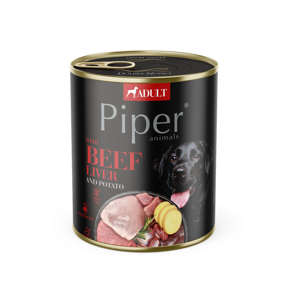 Hrana umeda pentru caini adulti cu ficat de vita si cartof, 800 g, Piper