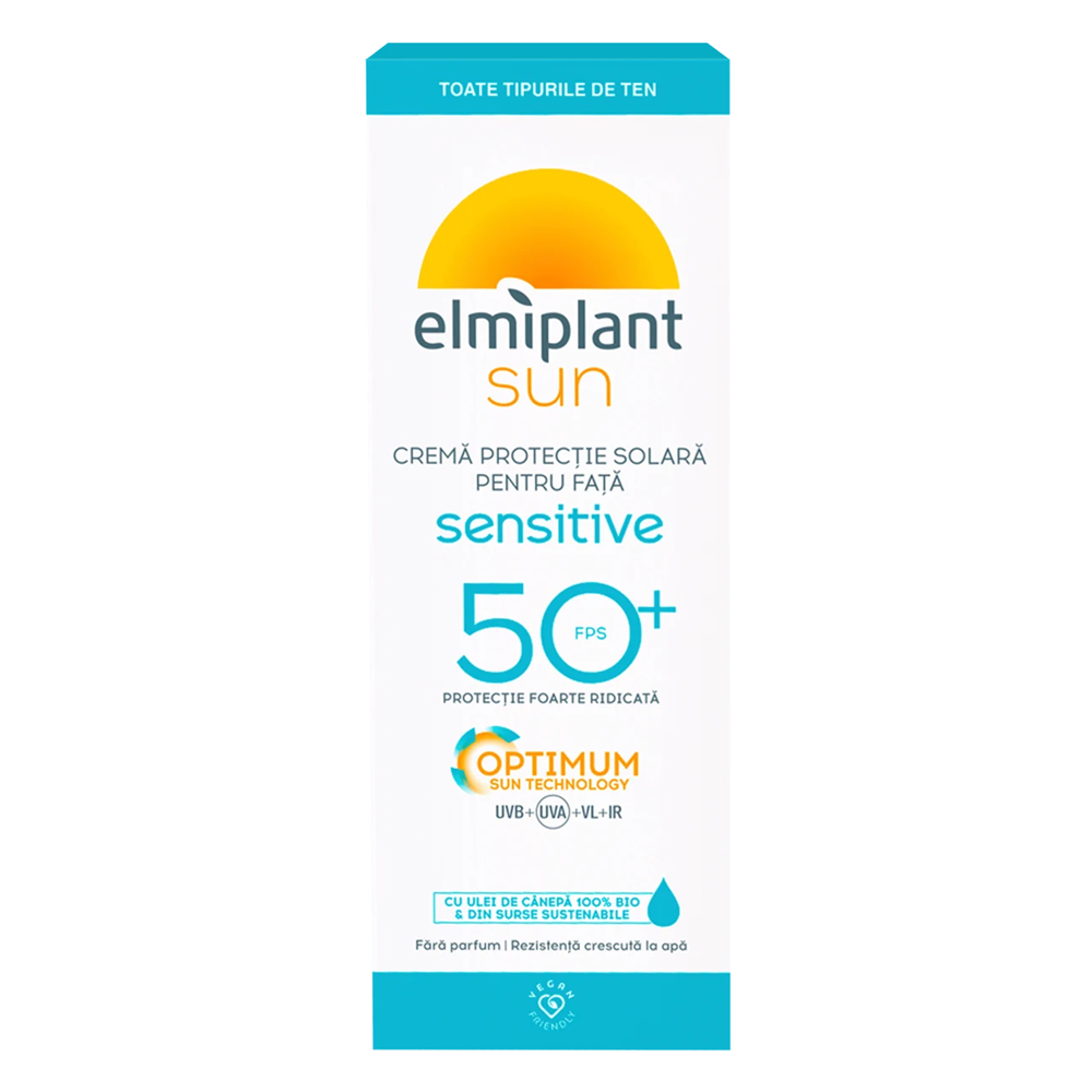 Crema de fat cu protectie solara SPF 50+ Sensitive, 50 ml, Elmiplant